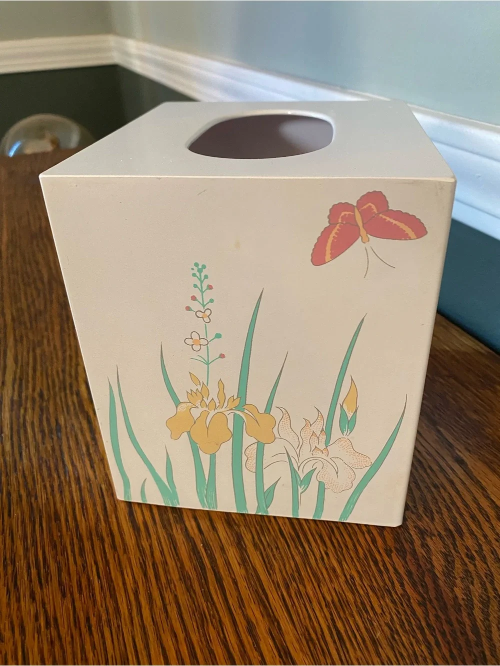 Vintage 1980s Tissue Box Cover Pastel Flowers Butterflies Jakson Japan